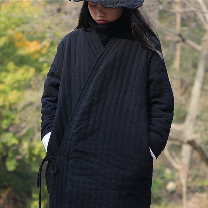 91家纺网 家纺一手货源 找家纺 洛兰沙家居馆【只代发】【只代发】 2025新款冬季禅意系绳棉衣棉服夹棉外套长款大衣单上衣短国风复古棉衣女 黑色-短款