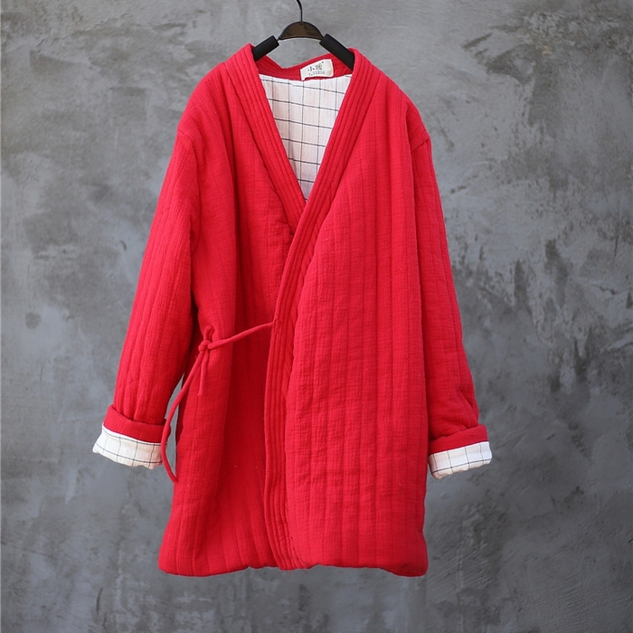 91家纺网 家纺一手货源 找家纺 洛兰沙家居馆【只代发】【只代发】 2025新款冬季禅意系绳棉衣棉服夹棉外套长款大衣单上衣短国风复古棉衣女 红色-短款