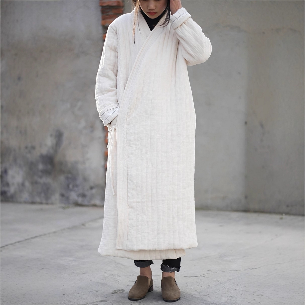 洛兰沙家居馆【只代发】【只代发】 2025新款冬季禅意系绳棉衣棉服夹棉外套长款大衣单上衣短国风复古棉衣女 红色-长款