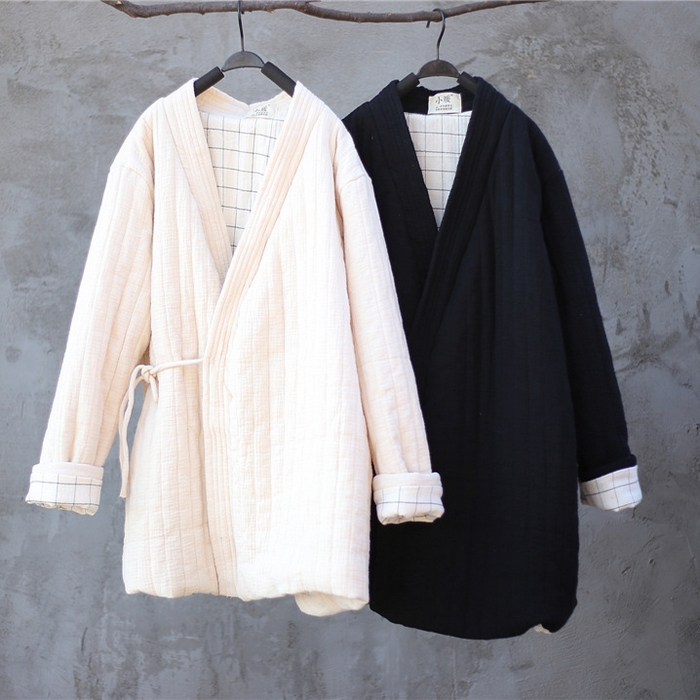 91家纺网 家纺一手货源 找家纺 洛兰沙家居馆【只代发】【只代发】 2025新款冬季禅意系绳棉衣棉服夹棉外套长款大衣单上衣短国风复古棉衣女 白色-短款