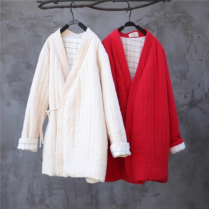 91家纺网 家纺一手货源 找家纺 洛兰沙家居馆【只代发】【只代发】 2025新款冬季禅意系绳棉衣棉服夹棉外套长款大衣单上衣短国风复古棉衣女 白色-短款