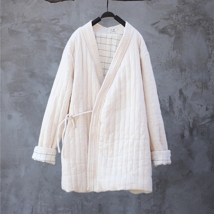 91家纺网 家纺一手货源 找家纺 洛兰沙家居馆【只代发】【只代发】 2025新款冬季禅意系绳棉衣棉服夹棉外套长款大衣单上衣短国风复古棉衣女 白色-短款