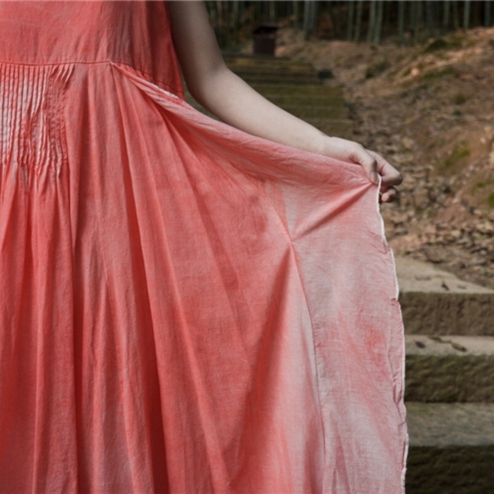 （总）洛兰沙家居馆【只代发】【只代发】 2025新款全棉纯棉自制植物染喷染吊带长裙不规则大摆文艺连衣裙