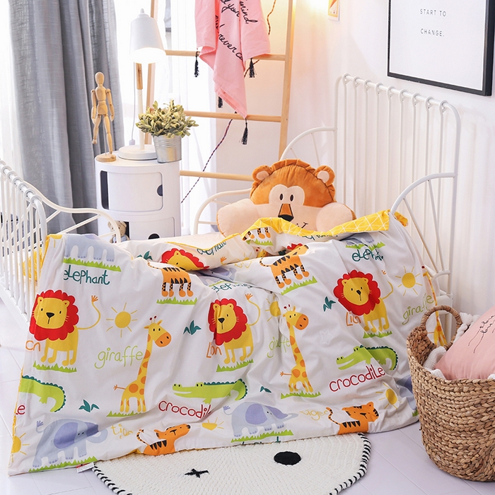 91家纺网 家纺一手货源 找家纺 鱼宝 2025新款全棉幼儿园套件 三件套—童真系列 动物乐园