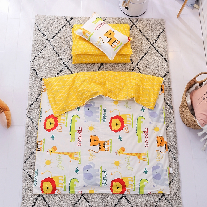 91家纺网 家纺一手货源 找家纺 鱼宝 2025新款全棉幼儿园套件 三件套—童真系列 动物乐园