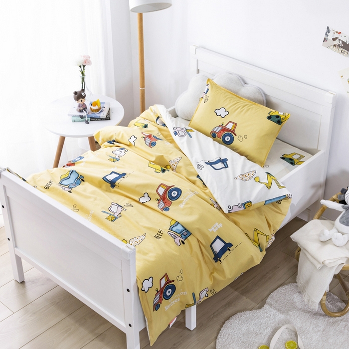 91家纺网 家纺一手货源 找家纺 鱼宝 2025新款全棉幼儿园套件 三件套—童真系列 工程小分队