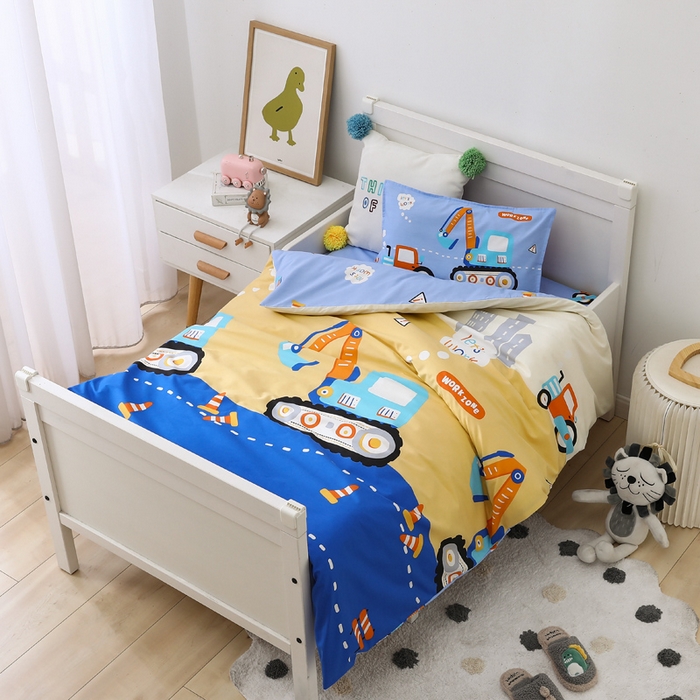 91家纺网 家纺一手货源 找家纺 鱼宝 2025新款全棉幼儿园套件 三件套—童真系列 开心挖机