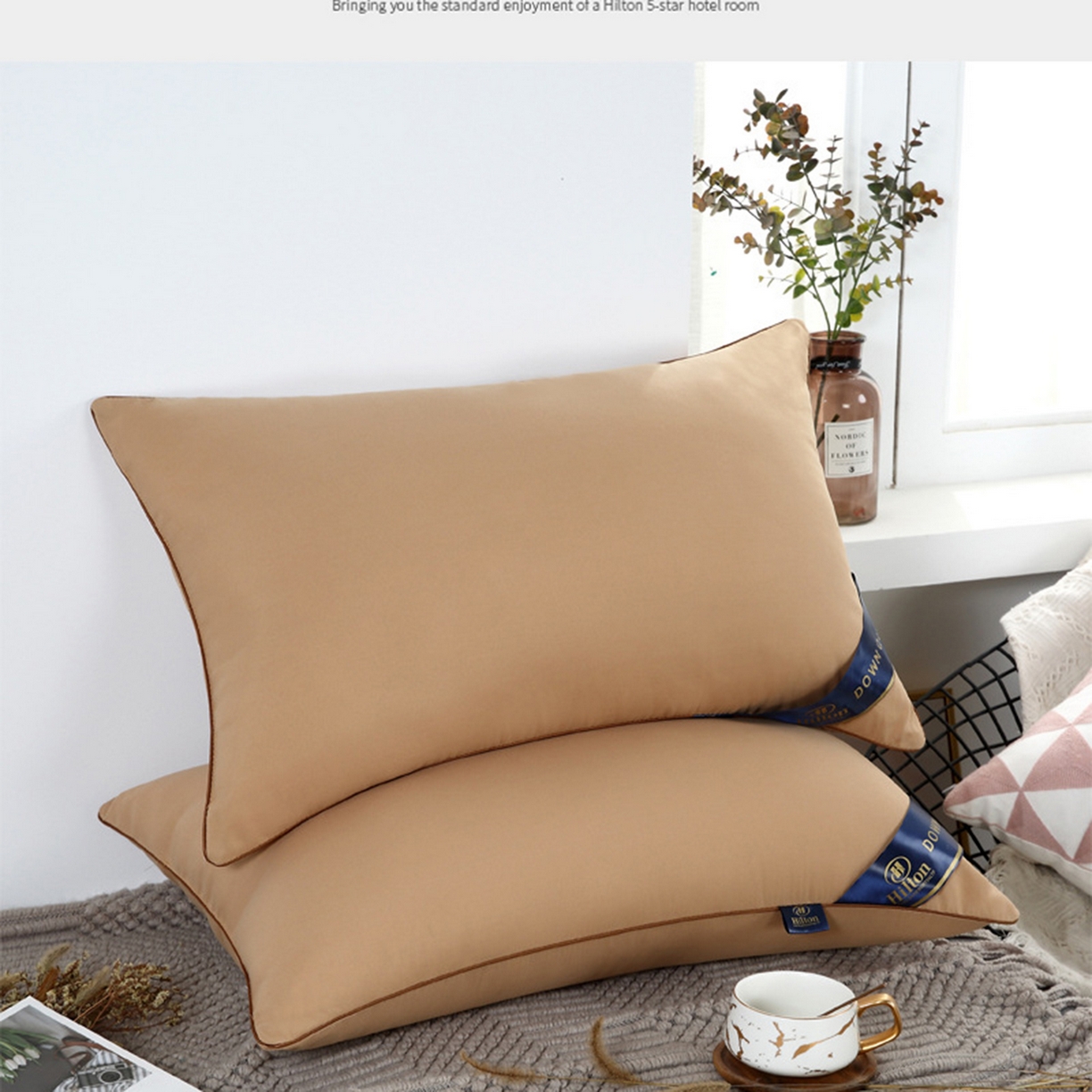 永乐枕芯 2025新款引流热款酒店单双边羽丝绒枕头枕芯（尺寸和重量均可定制） 单边驼色