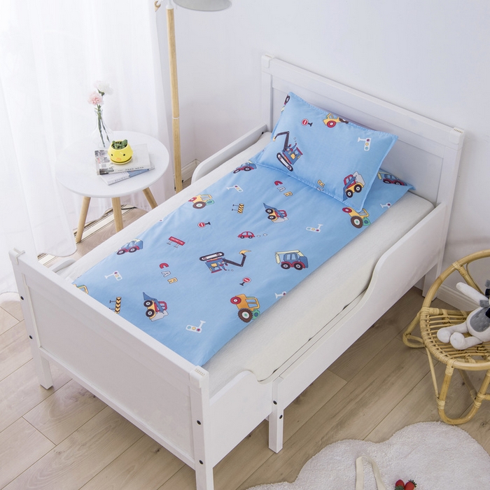 91家纺网 家纺一手货源 找家纺 鱼宝 2025新款全棉幼儿园套件 三件套—童真系列 挖土机