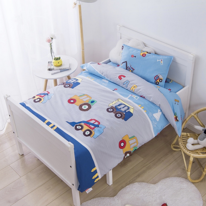 91家纺网 家纺一手货源 找家纺 鱼宝 2025新款全棉幼儿园套件 三件套—童真系列 挖土机