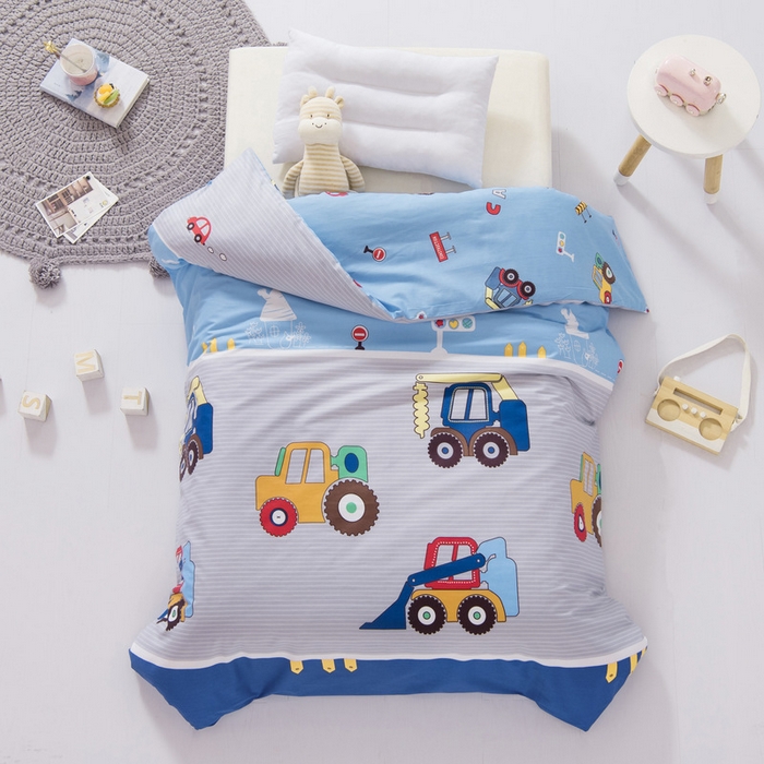 91家纺网 家纺一手货源 找家纺 鱼宝 2025新款全棉幼儿园套件 三件套—童真系列 挖土机