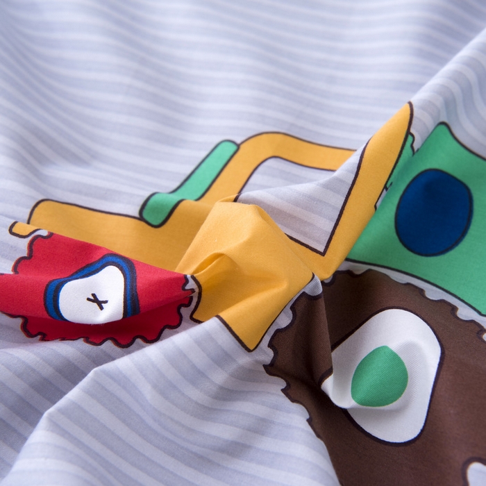 91家纺网 家纺一手货源 找家纺 鱼宝 2025新款全棉幼儿园套件 三件套—童真系列 挖土机