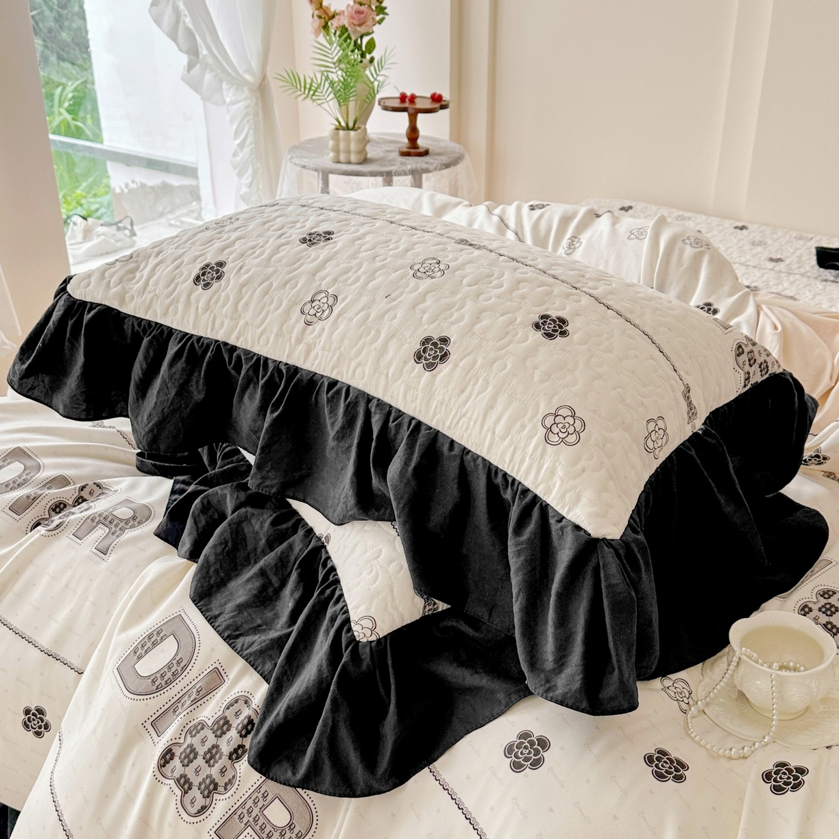 易辰美 2025新款亲肤舒适印花夹棉公主风夹棉枕套 煌朝-灰