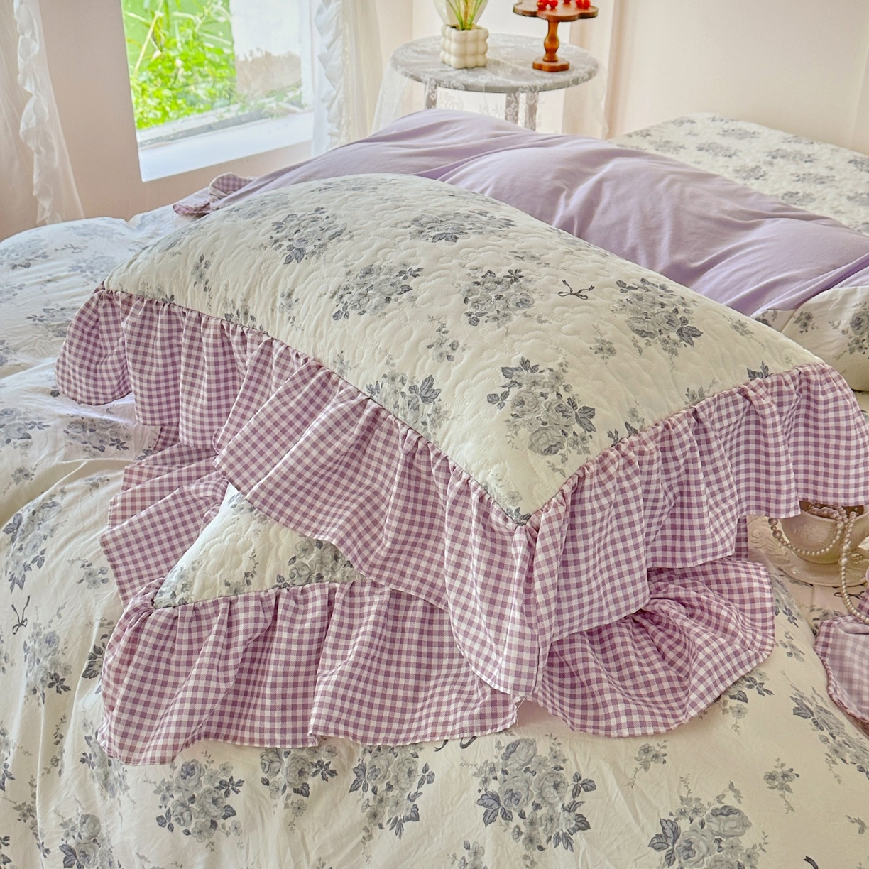 易辰美 2025新款亲肤舒适印花夹棉公主风夹棉枕套 禧利-兰