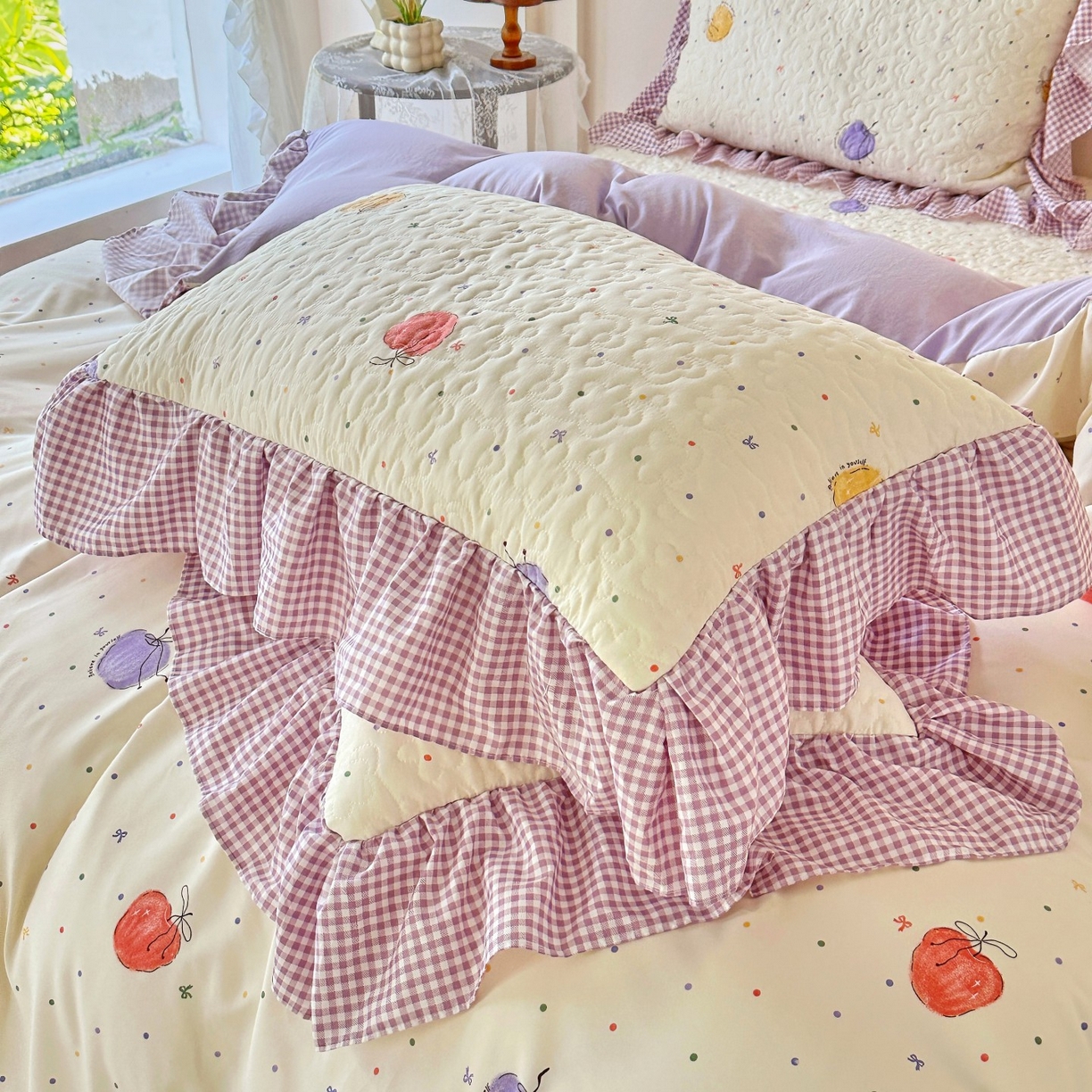 易辰美 2025新款亲肤舒适印花夹棉公主风夹棉枕套 一只甜