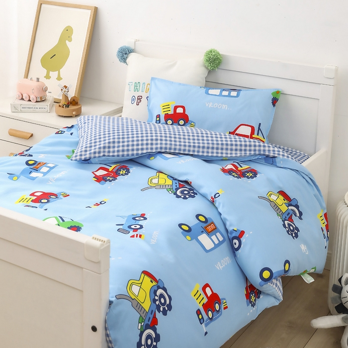 91家纺网 家纺一手货源 找家纺 鱼宝 2025新款全棉幼儿园套件 三件套—童真系列 都市汽车