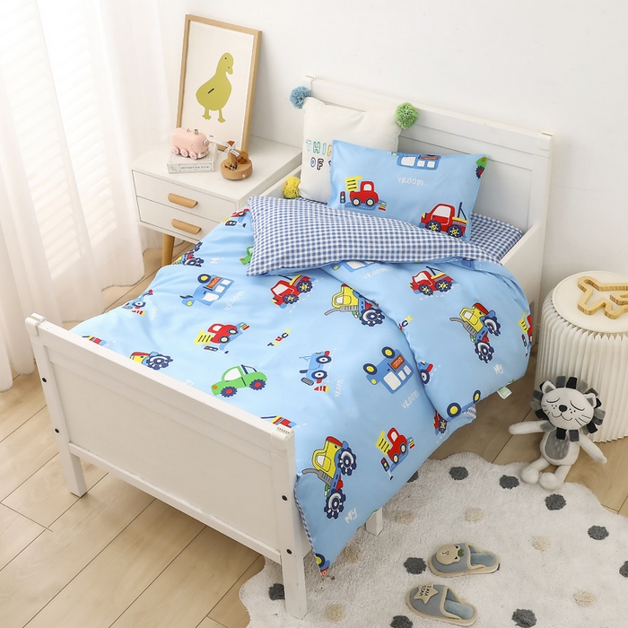 91家纺网 家纺一手货源 找家纺 鱼宝 2025新款全棉幼儿园套件 三件套—童真系列 都市汽车