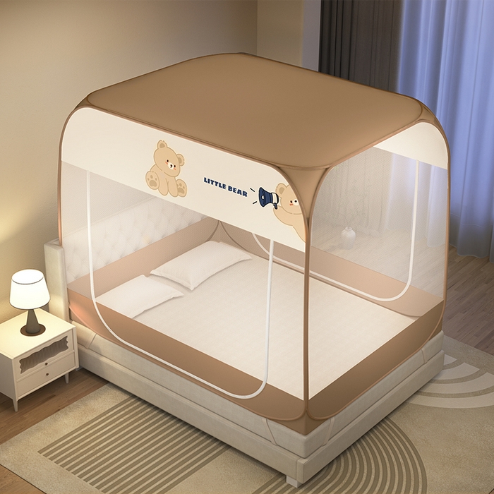 91家纺网 家纺一手货源 找家纺 佳梦家纺 2025新款防尘顶大顶u型双开门蚊帐 防尘顶吉米熊