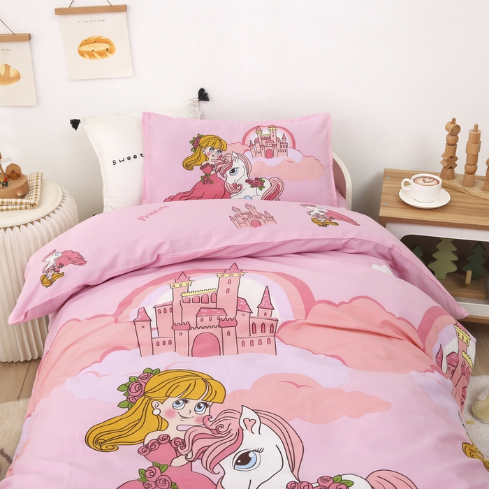 91家纺网 家纺一手货源 找家纺 鱼宝 2025新款全棉幼儿园套件 三件套—童真系列 城堡公主