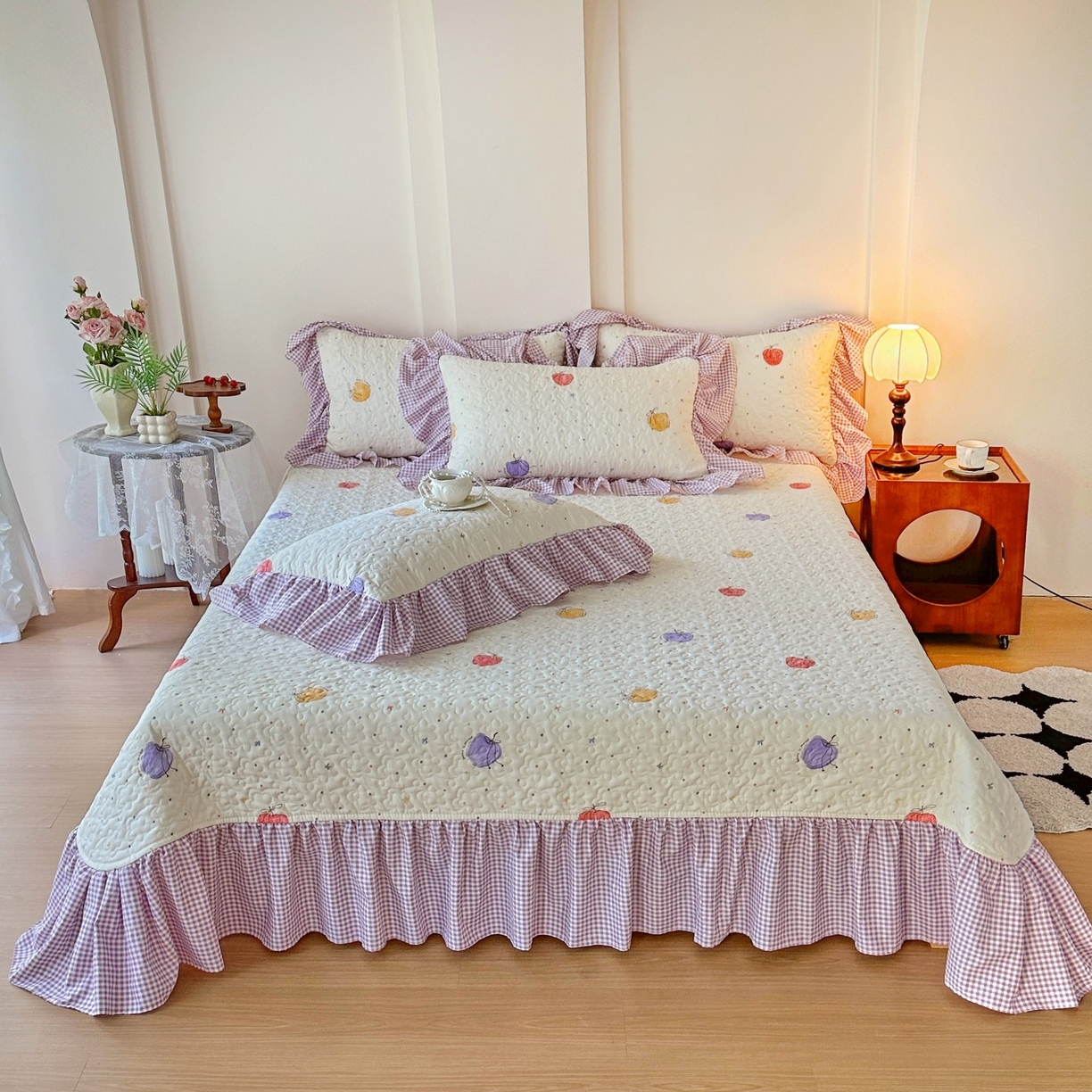 91家纺网 家纺一手货源 找家纺 （总）易辰美 2025新款亲肤舒适印花夹棉公主风床盖三件套