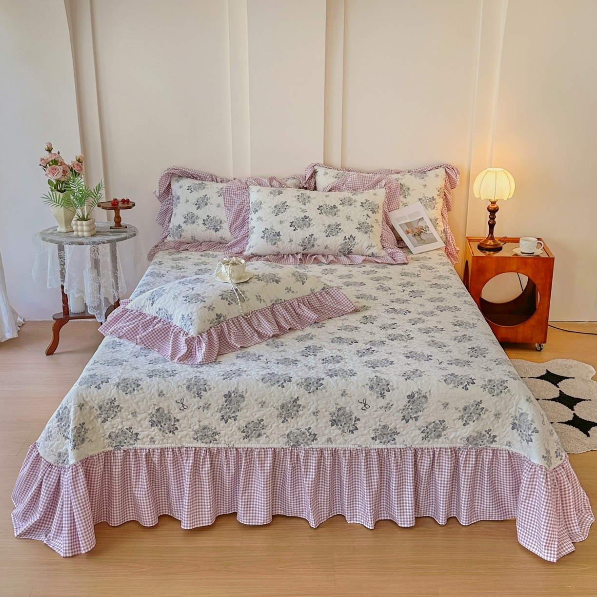 易辰美 2025新款亲肤舒适印花夹棉公主风床盖三件套 禧利-兰