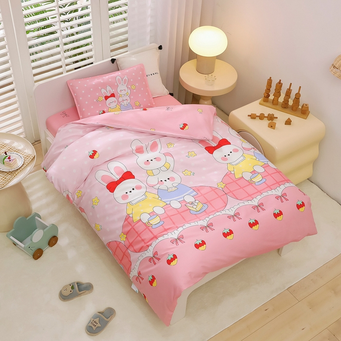 91家纺网 家纺一手货源 找家纺 鱼宝 2025新款全棉幼儿园套件 三件套—童真系列 乖乖兔