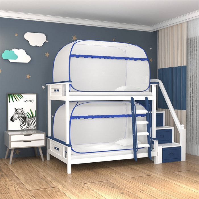 91家纺网 家纺一手货源 找家纺 佳梦家纺 2025新款学生免安装蚊帐 大顶加密蓝