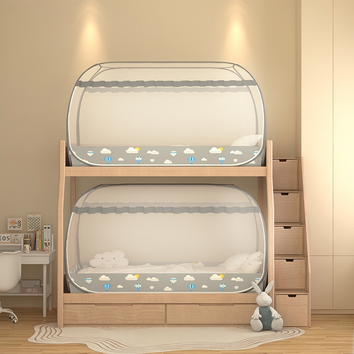 91家纺网 家纺一手货源 找家纺 佳梦家纺 2025新款学生免安装蚊帐 气球灰