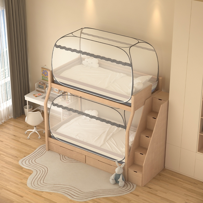 91家纺网 家纺一手货源 找家纺 佳梦家纺 2025新款学生免安装蚊帐 条纹灰单门