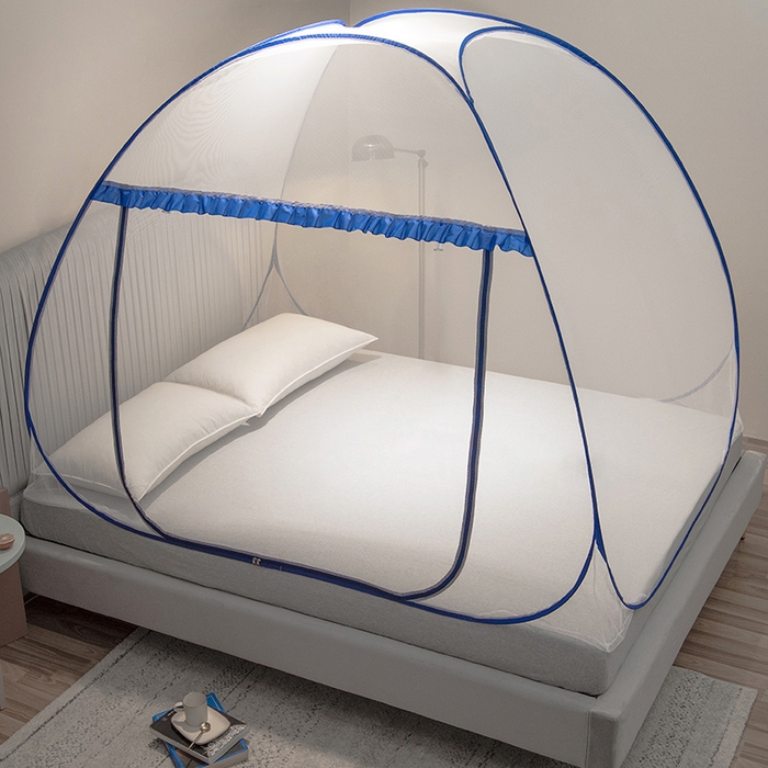 91家纺网 家纺一手货源 找家纺 佳梦家纺 2025新款学生免安装蚊帐 小顶云顶-蓝