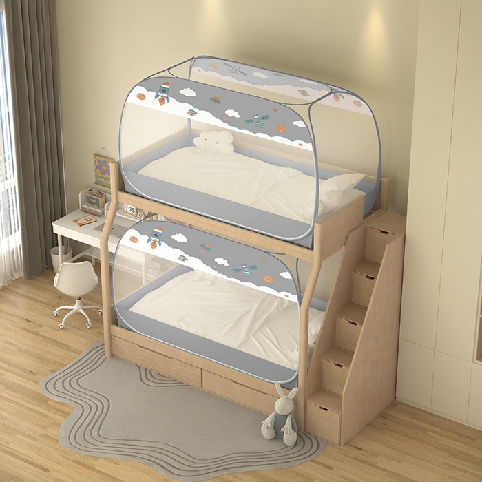 91家纺网 家纺一手货源 找家纺 佳梦家纺 2025新款学生免安装蚊帐 太空灰