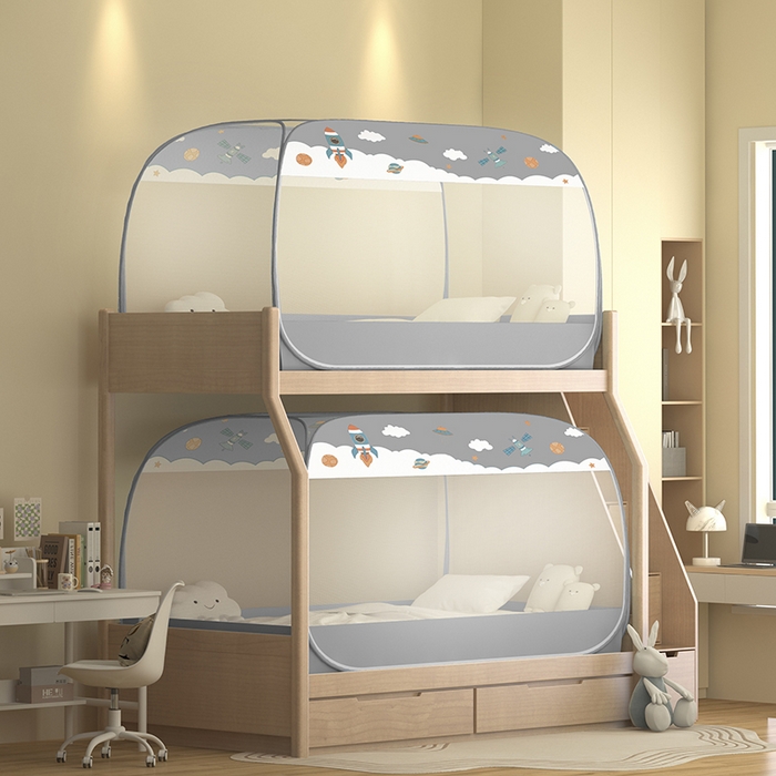 91家纺网 家纺一手货源 找家纺 佳梦家纺 2025新款学生免安装蚊帐 太空灰