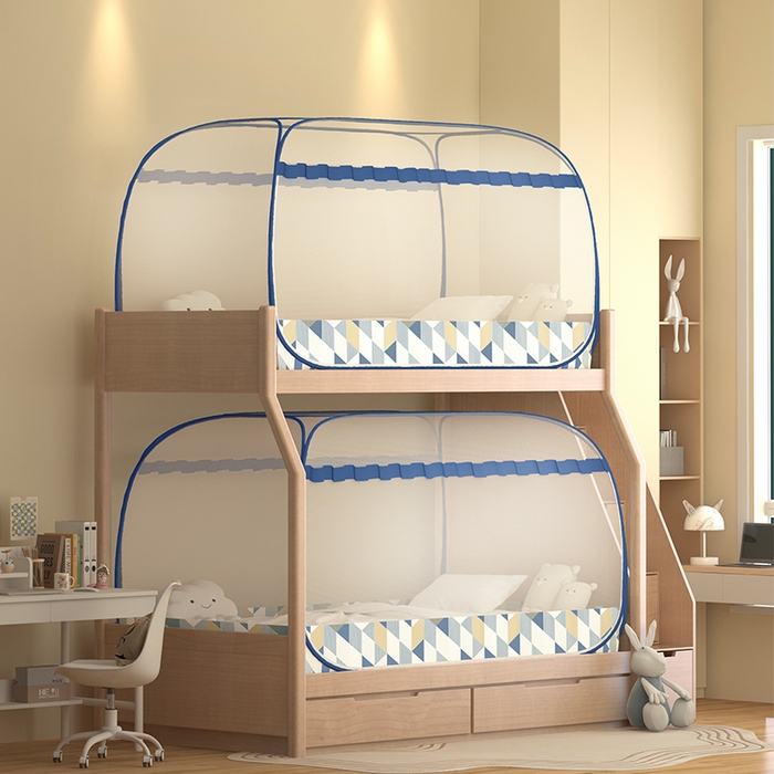 91家纺网 家纺一手货源 找家纺 佳梦家纺 2025新款学生免安装蚊帐 几何蓝