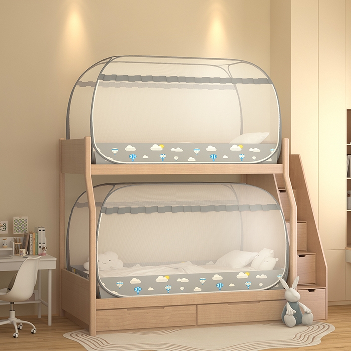 91家纺网 家纺一手货源 找家纺 佳梦家纺 2025新款学生免安装蚊帐 气球灰