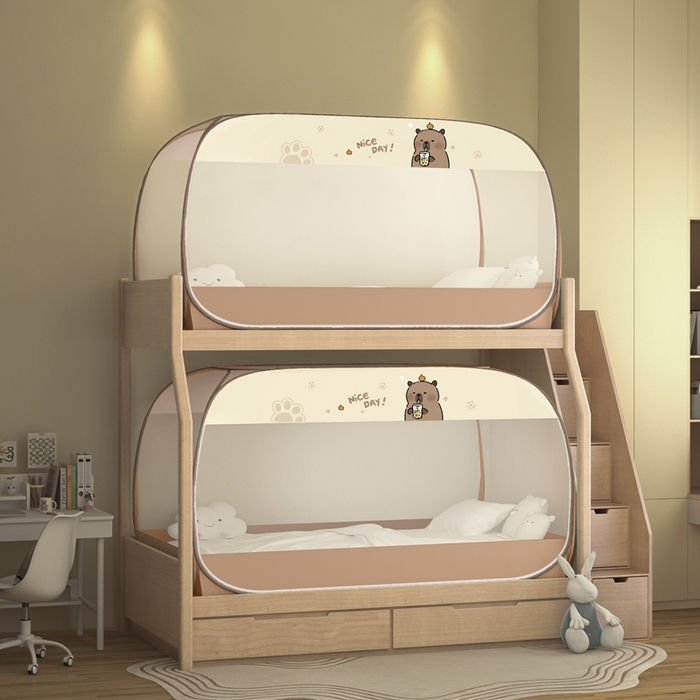 91家纺网 家纺一手货源 找家纺 佳梦家纺 2025新款学生免安装蚊帐 卡皮巴拉