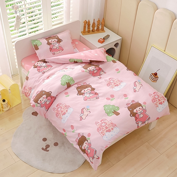 91家纺网 家纺一手货源 找家纺 鱼宝 2025新款全棉幼儿园套件 三件套—童真系列 花园公主