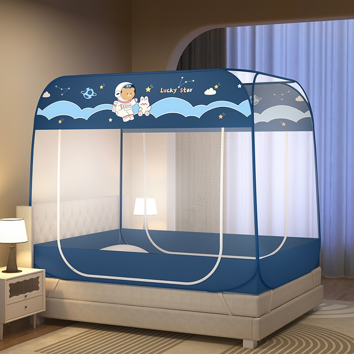 91家纺网 家纺一手货源 找家纺 佳梦家纺 2025新款印花大顶免安装蚊帐 太空兔布三角