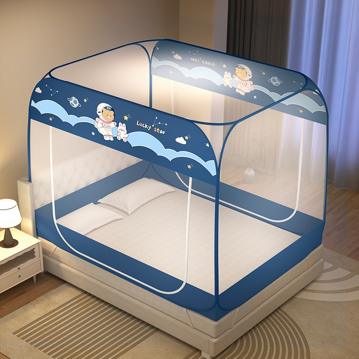 91家纺网 家纺一手货源 找家纺 佳梦家纺 2025新款印花大顶免安装蚊帐 太空兔布三角