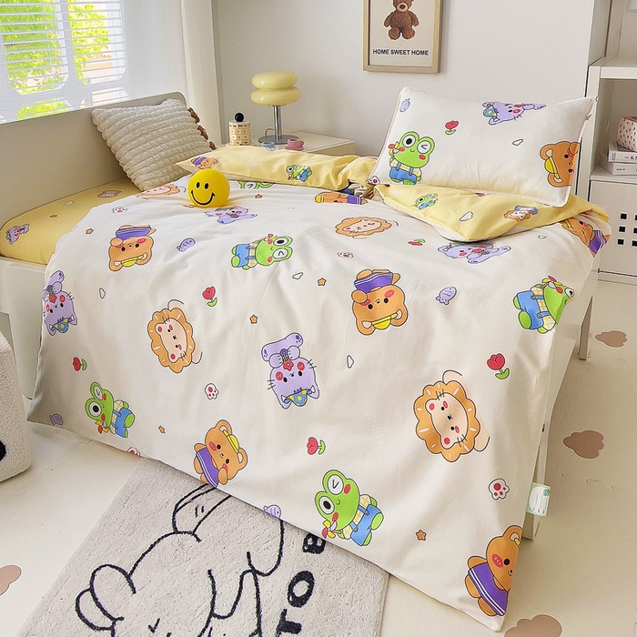 91家纺网 家纺一手货源 找家纺 鱼宝 2025新款全棉幼儿园套件 三件套—童真系列 可爱小动物