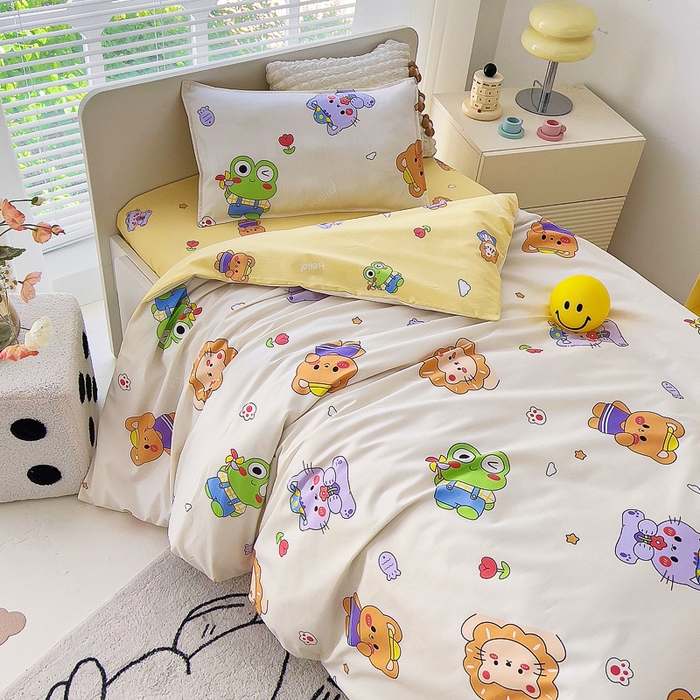 91家纺网 家纺一手货源 找家纺 鱼宝 2025新款全棉幼儿园套件 三件套—童真系列 可爱小动物