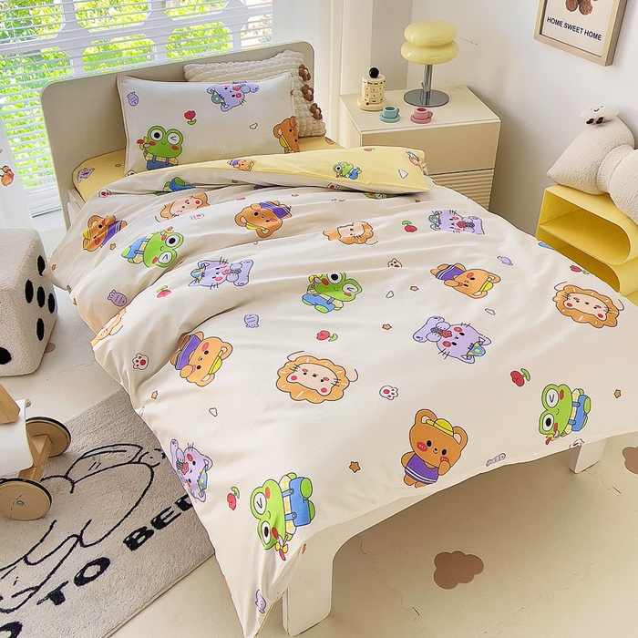 91家纺网 家纺一手货源 找家纺 鱼宝 2025新款全棉幼儿园套件 三件套—童真系列 可爱小动物