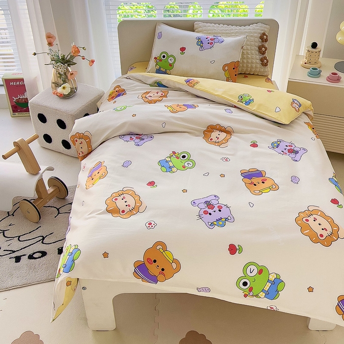 91家纺网 家纺一手货源 找家纺 鱼宝 2025新款全棉幼儿园套件 三件套—童真系列 可爱小动物