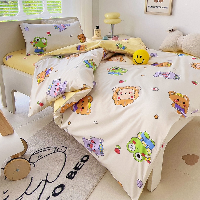 91家纺网 家纺一手货源 找家纺 鱼宝 2025新款全棉幼儿园套件 三件套—童真系列 可爱小动物