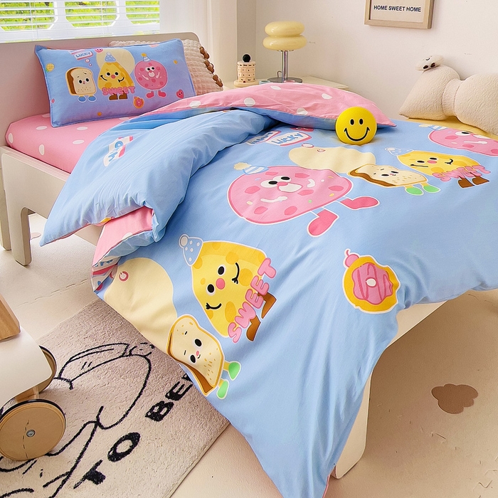 91家纺网 家纺一手货源 找家纺 鱼宝 2025新款全棉幼儿园套件 三件套—童真系列 曲奇面包