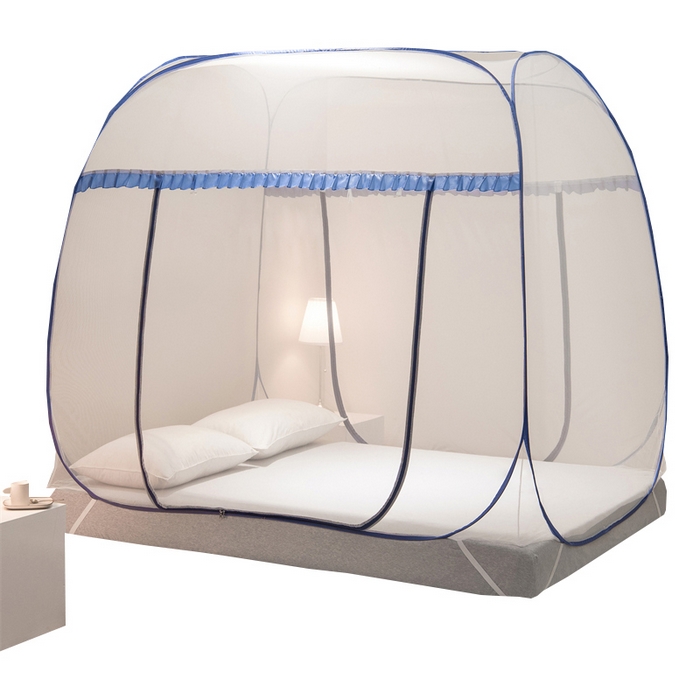 91家纺网 家纺一手货源 找家纺 佳梦家纺 2025新款云顶免安装蚊帐 大顶云顶加密蓝