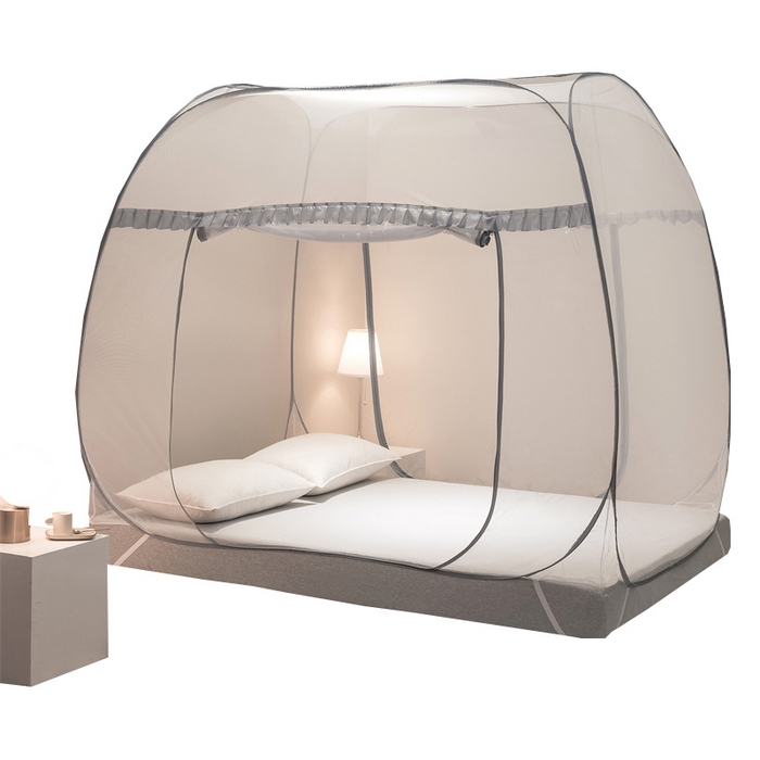 91家纺网 家纺一手货源 找家纺 佳梦家纺 2025新款云顶免安装蚊帐 大顶云顶加密灰