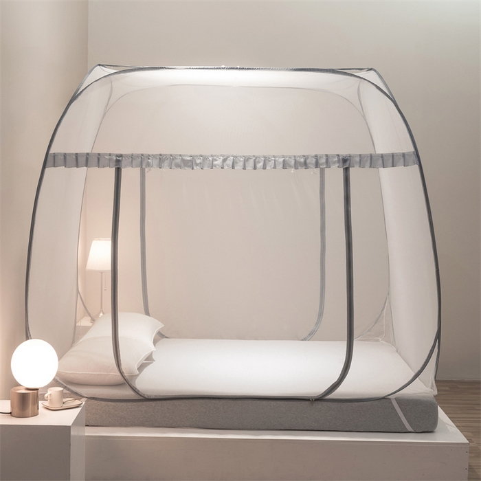 91家纺网 家纺一手货源 找家纺 佳梦家纺 2025新款云顶免安装蚊帐 大顶云顶加密灰