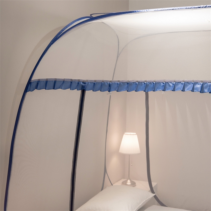 91家纺网 家纺一手货源 找家纺 佳梦家纺 2025新款云顶免安装蚊帐 大顶云顶加密蓝