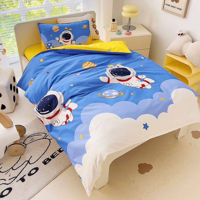 91家纺网 家纺一手货源 找家纺 鱼宝 2025新款全棉幼儿园套件 三件套—童真系列 太空飞行