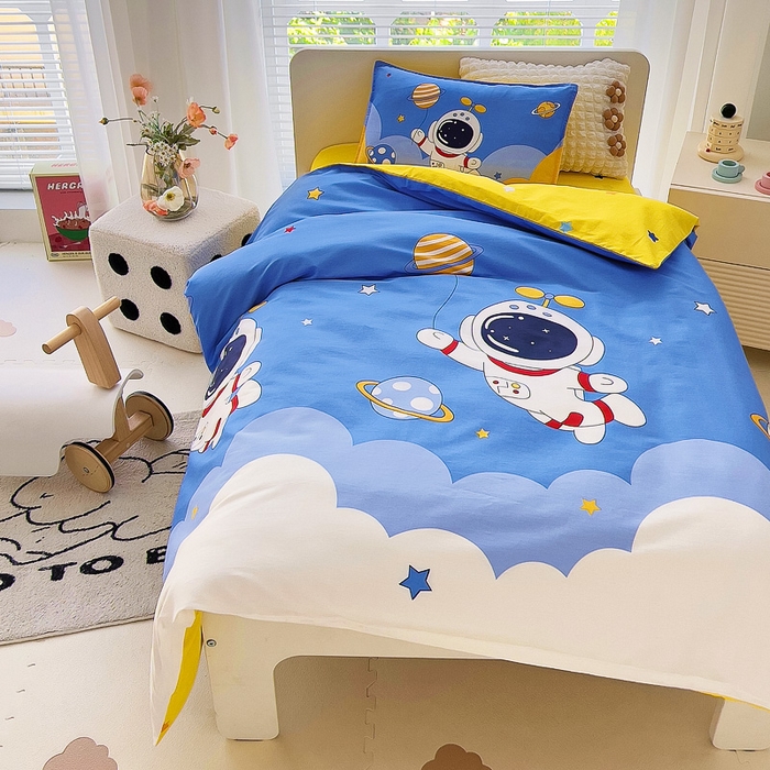 91家纺网 家纺一手货源 找家纺 鱼宝 2025新款全棉幼儿园套件 三件套—童真系列 太空飞行